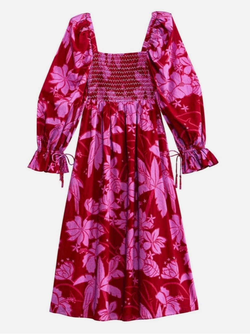 FARM Rio Burgundy and Pink Floral Puff-Sleeve Maxi Dress - Picture 3 of 16